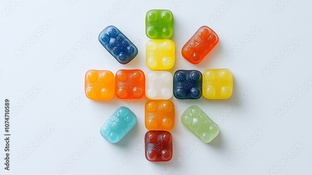 Leinwandbilder symmetrical cross shaped arrangement of multicolored gummy bears showcasing the variety of colors an