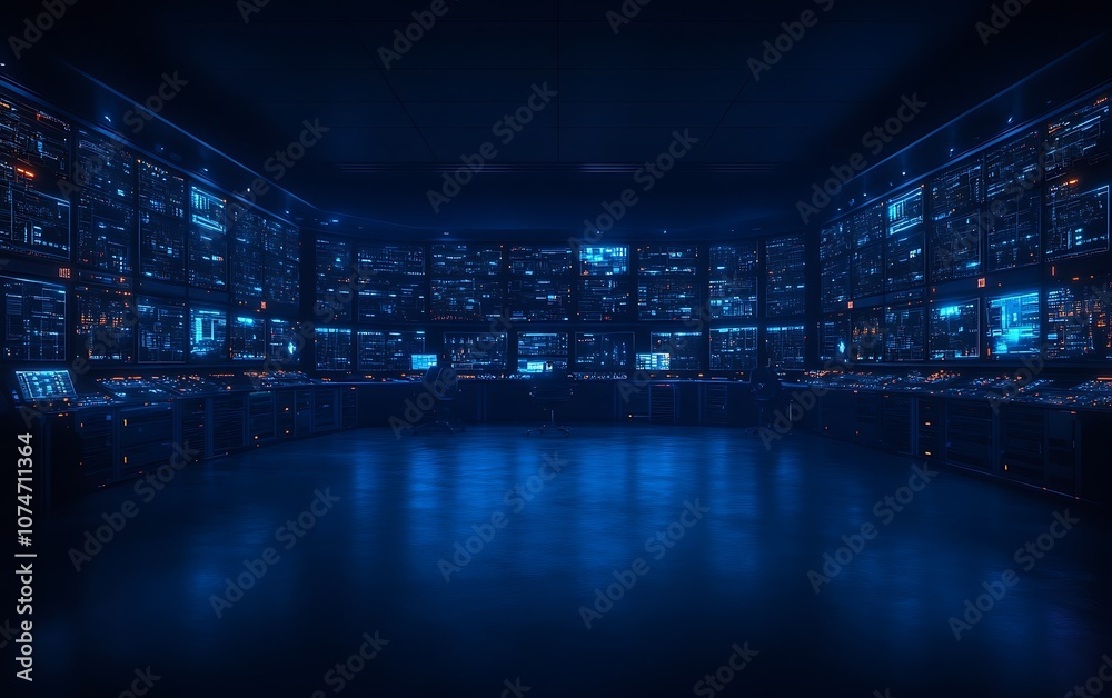 Fototapete a futuristic digital space filled with blue lights, creating a high-tech ambiance suggesting advance