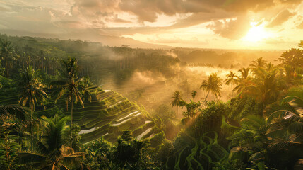 morning sun over the rice terraces in the far east