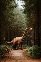 prehistoric brachiosaurus grazing peaceful forest scene