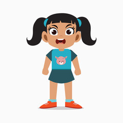 Cute little kid girl stand and show angry pose expression