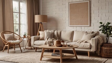 Cozy Scandinavian-Inspired Living Room with Neutral Tones and Natural Textures V3
