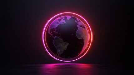 Fototapeta premium The futuristic hologram earth encased in a neon circular frame to understand globalization and technological advancements