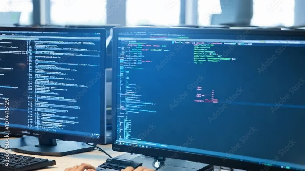 Poster multiple screens are displaying graphs and code, representing the future of big data analysis and us