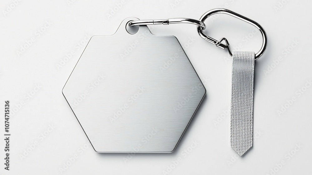 Leinwandbilder Minimalist hexagon shaped tag with a smooth flat surface and a sturdy strap attachment standing alone on a clean white background suitable for professional item marking product labeling