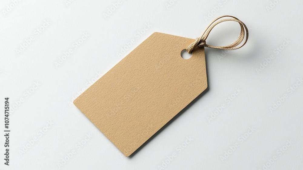 Leinwandbilder Rectangular Tag with Ribbon Like Finish and Secure Loop Positioned Against a Minimalist White Background Perfect for Labeling Branding and Organizational Purposes