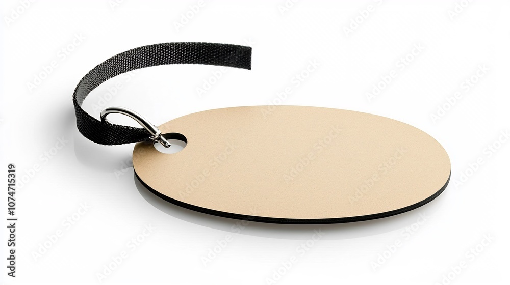 Fototapete Classic oval tag with a smooth glossy surface and secure strap attachment isolated on a clean white background suitable for elegant labeling branding or product identification