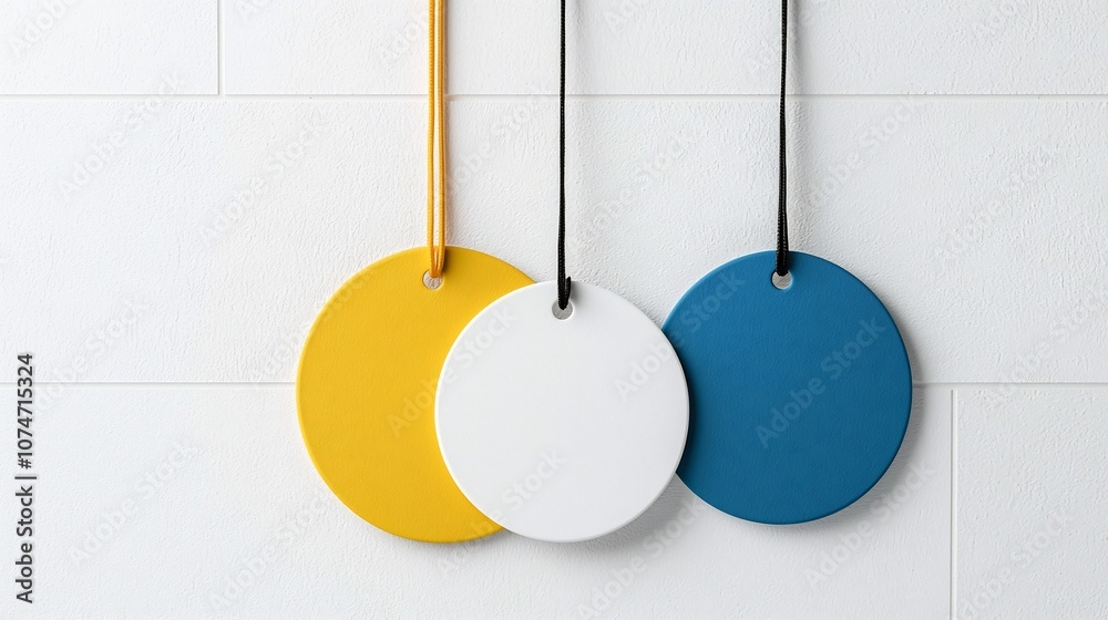 Aufkleber vibrant circular product tag with matte texture and secure strap ideal for clean branding product la