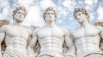 Obraz premium Ancient Greek Sculptures with Cloudy Sky Background