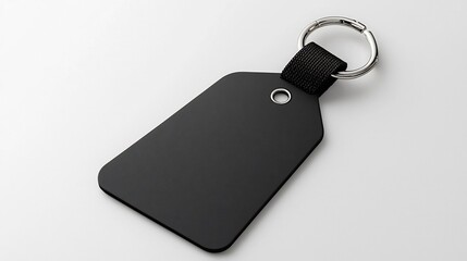 Fototapeta premium Sleek and modern triangular tag with smooth clean edges and a reinforced strap for secure attachment displayed on a simple white background This minimalist accessory design is perfect for fashion