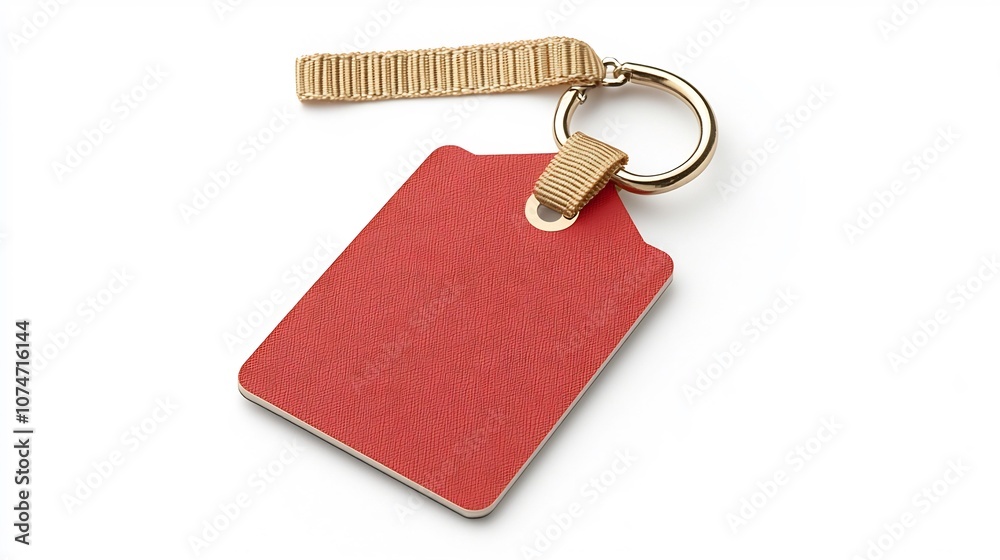 Leinwandbilder Elegant square shaped tag with rounded edges in a premium red and gold color scheme featuring a matte surface and a durable strap for secure attachment isolated on a clean white background