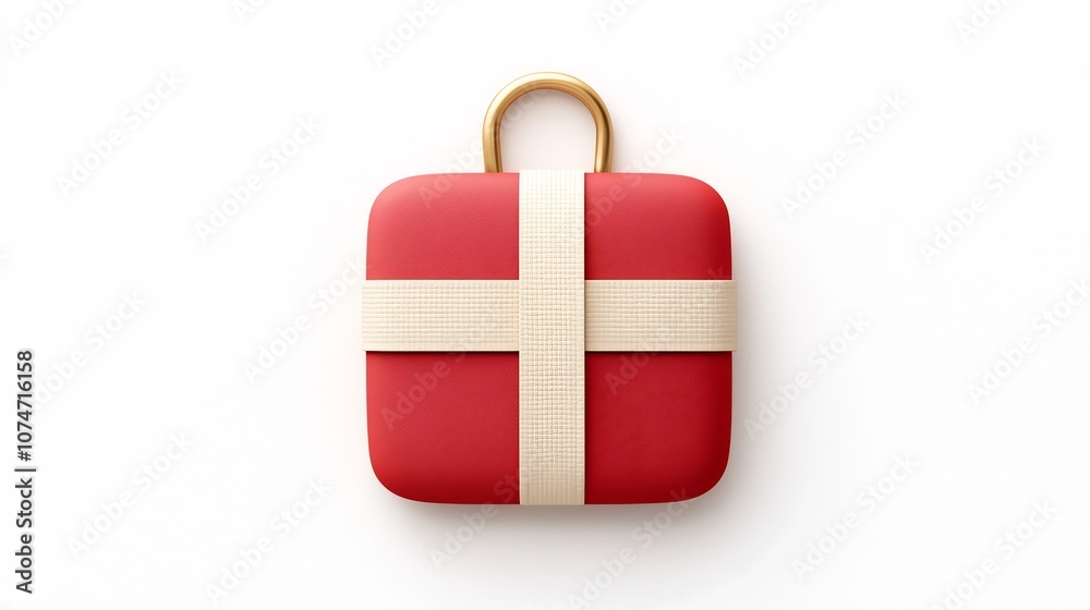 Leinwandbilder closeup of a chic and durable square shaped tag with rounded edges in a rich red and gold metallic f