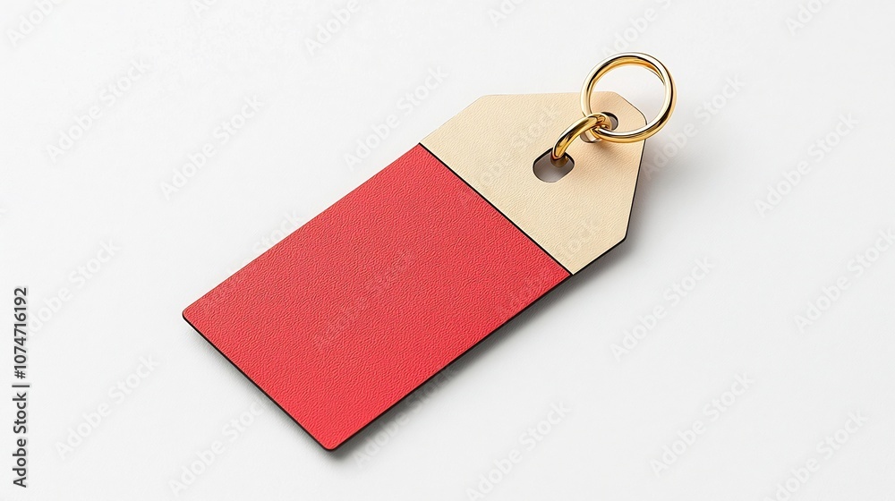 Fototapete A ribbon shaped red and gold tag with a sleek glossy finish and a secure loop at the top for easy attachment perfect for adding a touch of elegance and premium branding to product packaging gifts