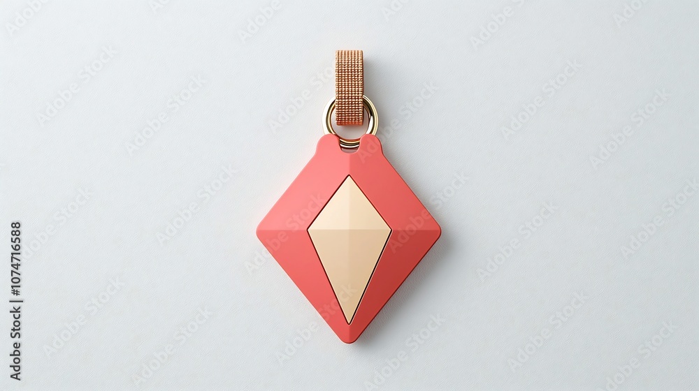 Poster Elegant and Polished Red and Gold Diamond Shaped Premium Tag with Sturdy Strap for Attachment Positioned on a Clean White Background for a Sophisticated Look