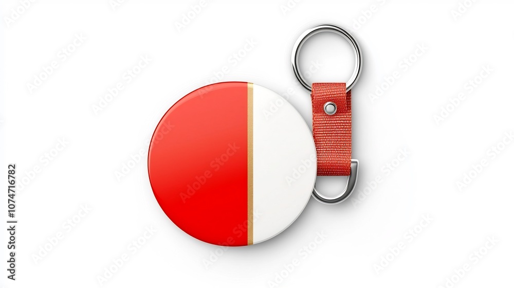 Poster elegant and sophisticated of a circular red and gold badge with a smooth surface and secure strap id