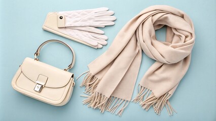 Luxurious Fashion Accessories in Soft Pastels, Minimalist Flat Lay Composition V4