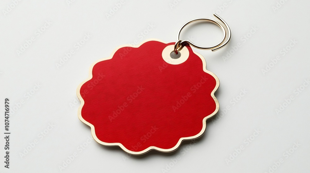Leinwandbilder glossy circular red and gold tag with scalloped edge and secure loop isolated on white background el