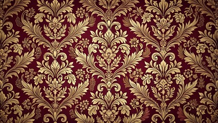 Fototapeta premium A Luxurious Red and Gold Floral Damask Pattern with Intricate Detailing and a Vintage Aesthetic