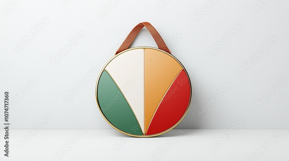 Fototapete Scalloped Circular Red and Gold Badge with Smooth Surface and Strong Strap Ideal for Labeling or Decorating Various Items on a Clean White Background