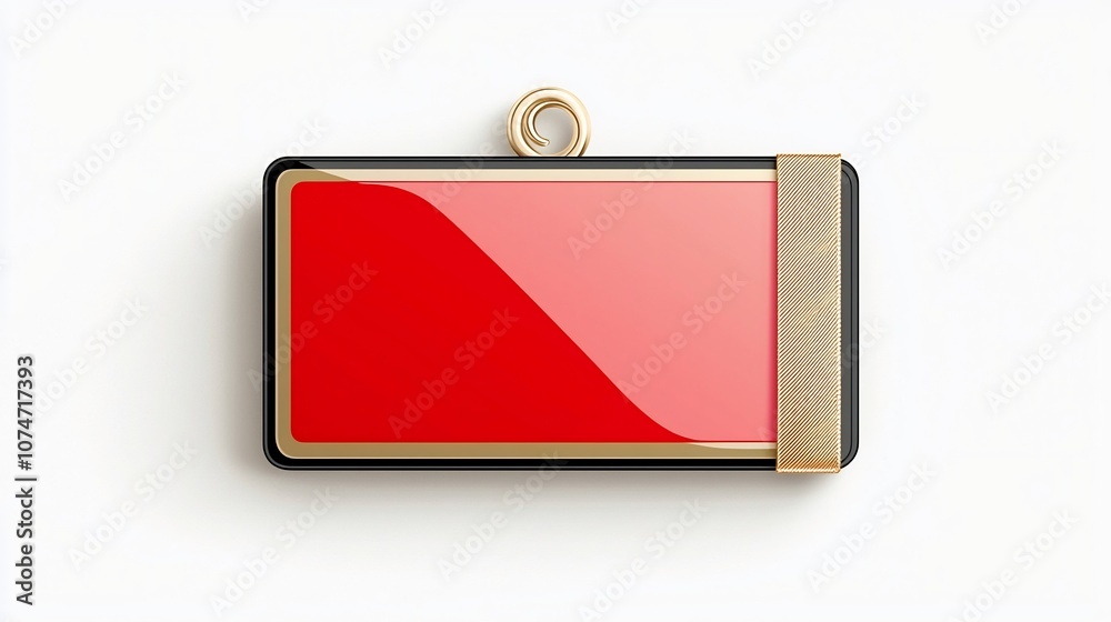 Aufkleber Elegant and premium looking red and gold metallic badge with smooth surface ribbon like edges and a secure loop for professional labeling certification recognition and brand identity purposes