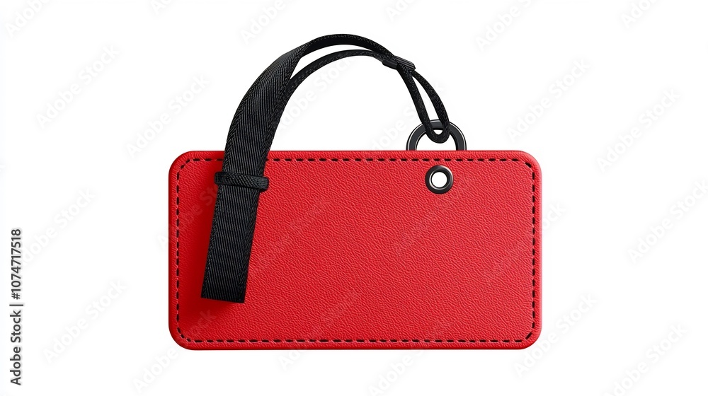 Leinwandbilder smooth red rectangular tag with black strap on white background for product labeling price tags bran