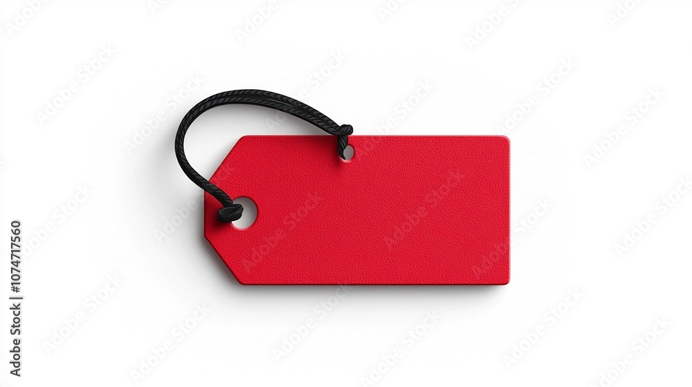 Leinwandbilder of a red rectangular tag with a smooth surface and a black strap through a hole in one corner rounded corners on one side ideal for price tags or product labels isolated on a white background