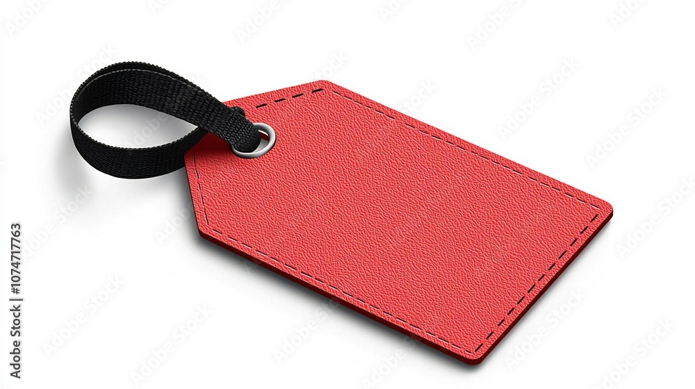 Leinwandbilder minimalist and sleek red rectangular tag with a single rounded corner and a black strap passing thro