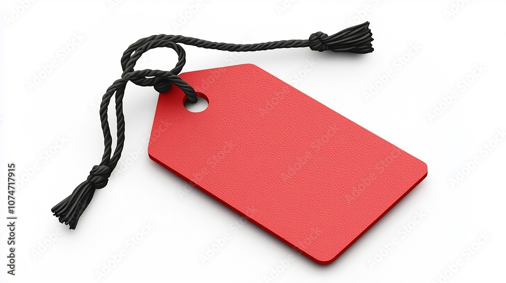 Leinwandbilder Minimalist of a Simple Red Rectangular Tag with Rounded Edges and a Black Cord Threaded Through the Corner Hole Ideal for Labeling Items Product Packaging or Price Tags