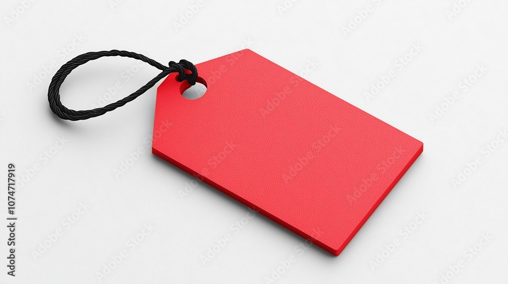 Leinwandbilder simple flat of a minimalist red rectangular tag with rounded corners and a black cord threaded throu