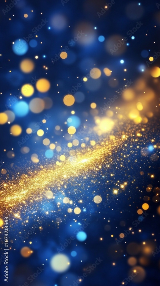 Poster a blue and gold background with many small dots
