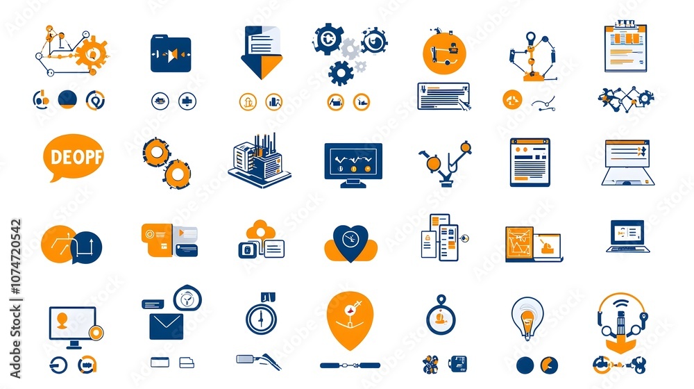 Aufkleber Collection of Flat DevOps Icons Depicting Development and Concepts with Editable Stroke Outline on White Background  Ideal for Technology Software and IT Infrastructure Visualization