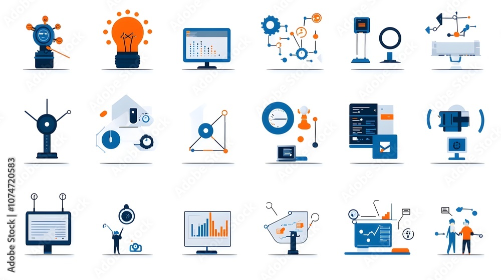 Leinwandbilder A comprehensive collection of clean editable DevOps icons with flat to be pixel perfect and suitable for a wide range of technology software and digital infrastructure applications
