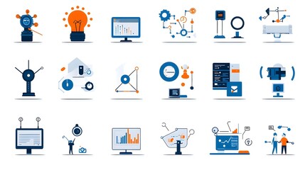 A comprehensive collection of clean editable DevOps icons with flat to be pixel perfect and suitable for a wide range of technology software and digital infrastructure applications