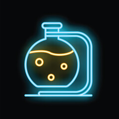 Neon glowing icon of a round bottom flask used in chemistry for experiments