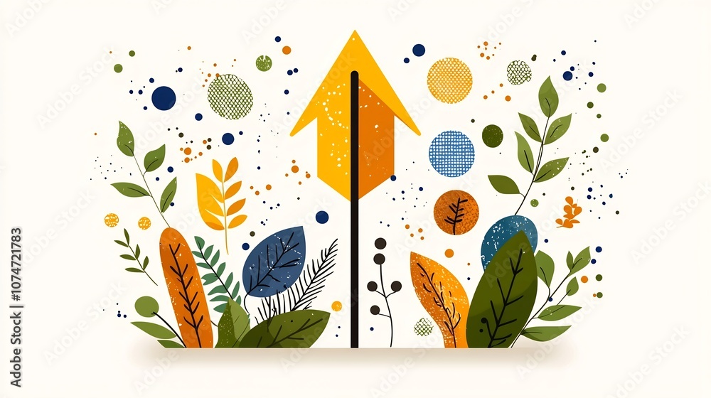 Poster graphic of an upward pointing arrow surrounded by vibrant natural elements such as green yellow oran