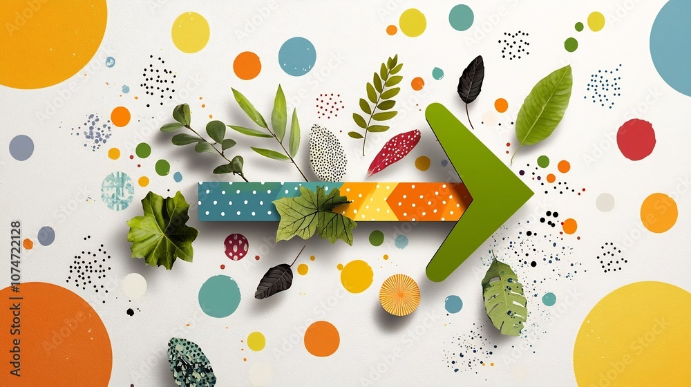 Leinwandbilder festive upward arrow graphic with vibrant leaves patterns and colors set against a lively background