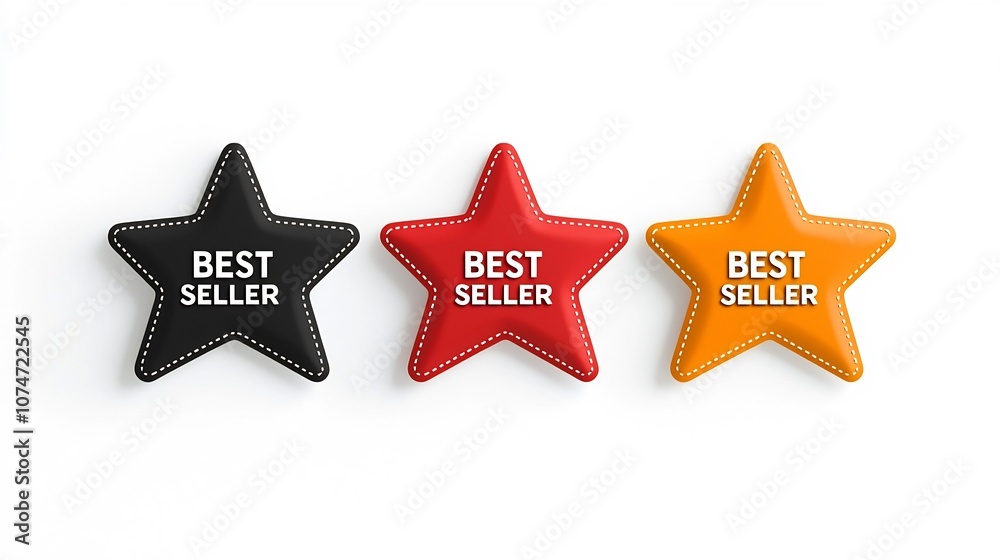 Aufkleber Captivating graphic of an eight pointed star shaped  BEST SELLER  badge in a striking color scheme of red orange and black each with bold white text in the center set against a clean white background