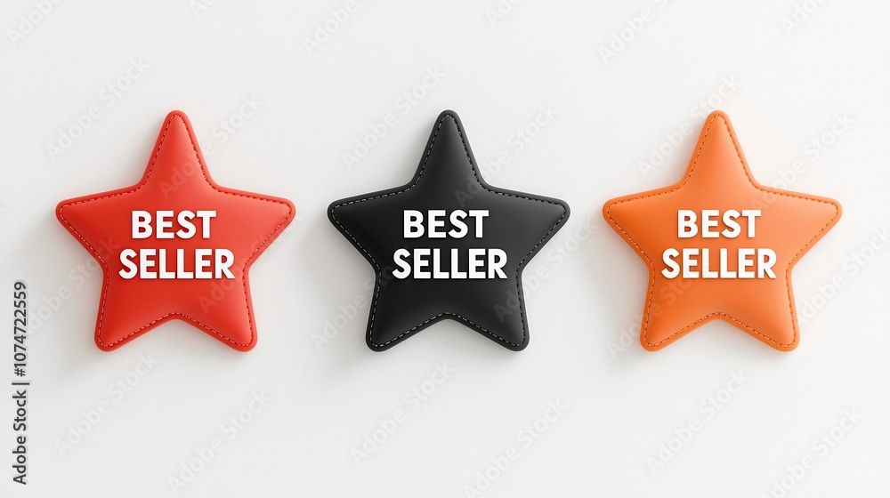 Aufkleber striking graphic of an eight pointed star shaped best seller badge design in three vibrant colors re