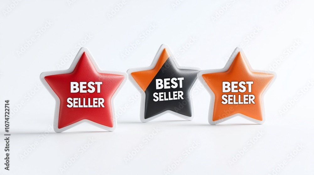 Aufkleber striking graphic featuring three prominent best seller star badges displayed in a bold eight pointed