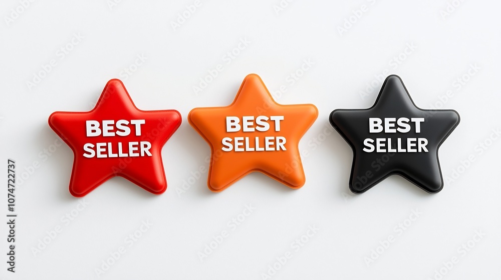 Leinwandbilder graphic of three distinctive best seller star badges in a bold eight pointed shape each showcased in
