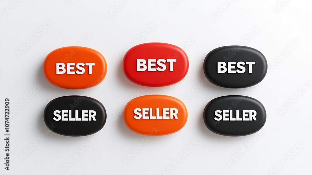 Aufkleber set of elegant graphic icons featuring eight pointed best seller labels in vibrant red orange and bl