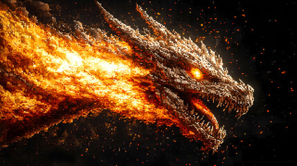 Fototapeta premium Fiery Dragon Head Illustration - Pixel Art Style