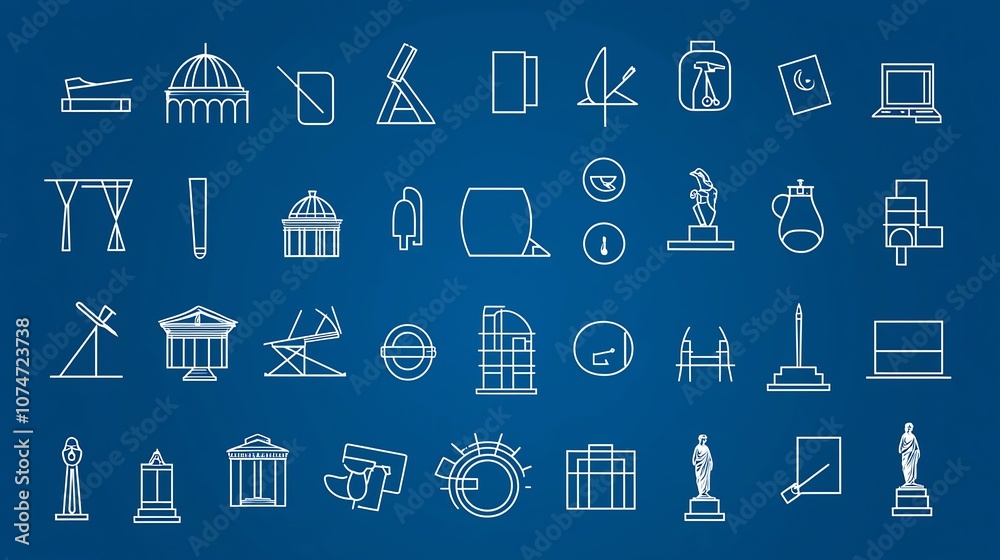 Aufkleber elegant and minimalist line style icons in format showcasing a variety of art and cultural themes su