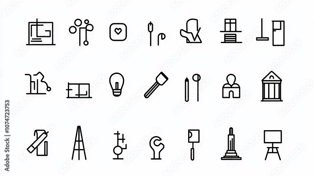 Leinwandbilder minimalist line style icons in format depicting art and cultural themes such as architecture statues