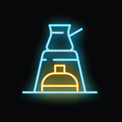 Neon sign showing traditional turkish coffee pot brewing on hot sand