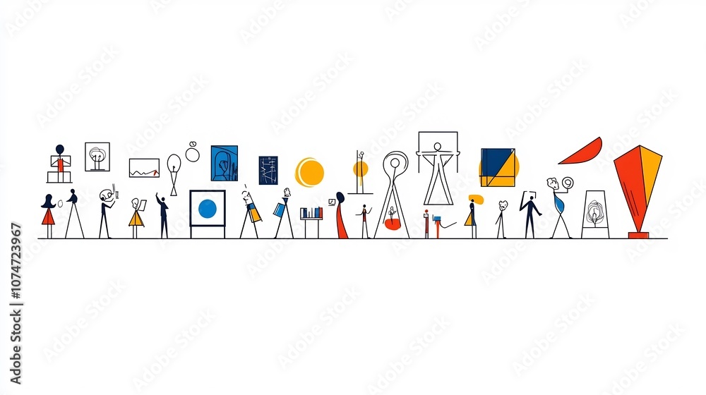 Aufkleber Minimalist line art style icons symbolizing various art concepts such as creative expressions  These simple modern graphics can be used for art related designs decor or visual identity projects