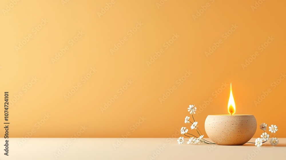 Aufkleber Captivating image of a traditional earthen lamp emitting a warm bright flame surrounded by mesmerizing abstract circular patterns and lines evoking a sense of floating energy