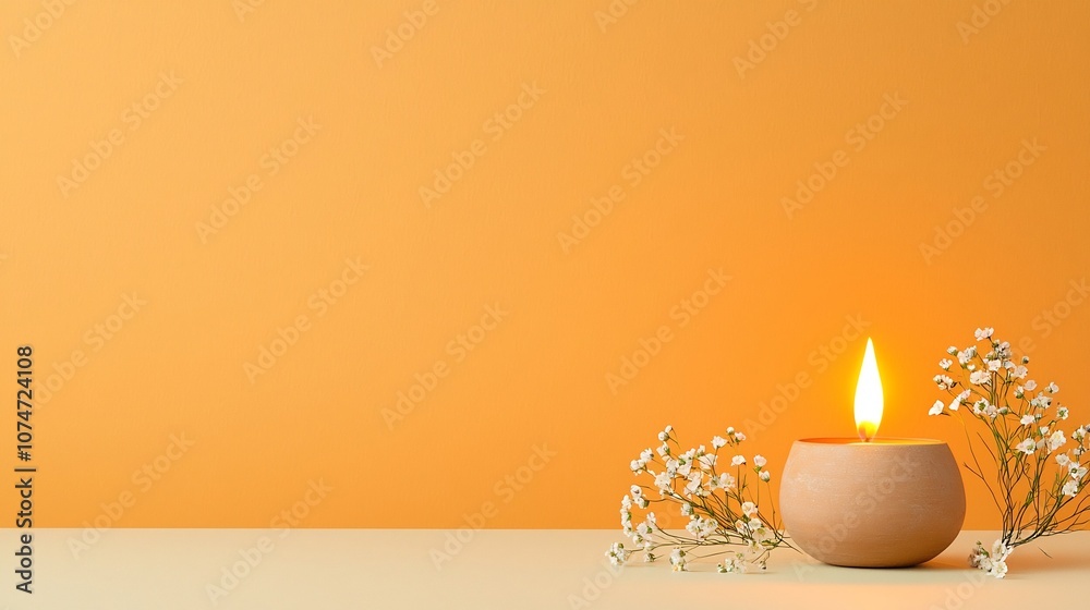 Poster glowing traditional earthen lamp emitting a bright flame surrounded by abstract circular patterns an