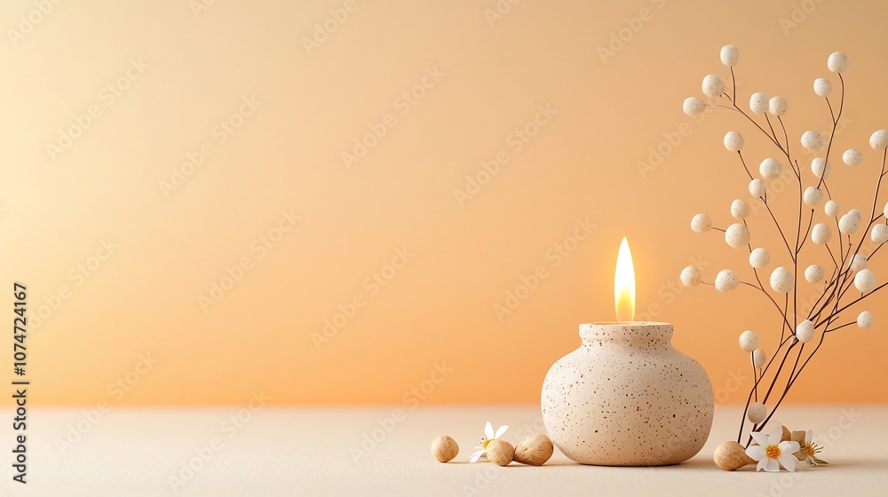 Poster warmly glowing earthen oil lamp with swirling floral patterns and soft gradient backdrop a serene an