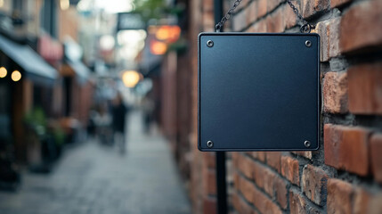 a blank black sign hanging mockup
